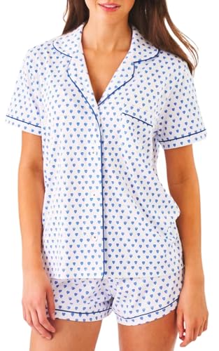 Image of Womens Pajamas Set Shorts Button Down 2 Piece Monkey Bunny Y2k Roller Dupes Rabbit Preppy Lounge Pjs Comfy Sleep Wear
