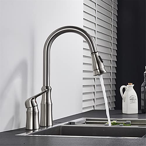 Robinet d'évier de cuisine extractible avec distributeur de savon nickel brossé - 6