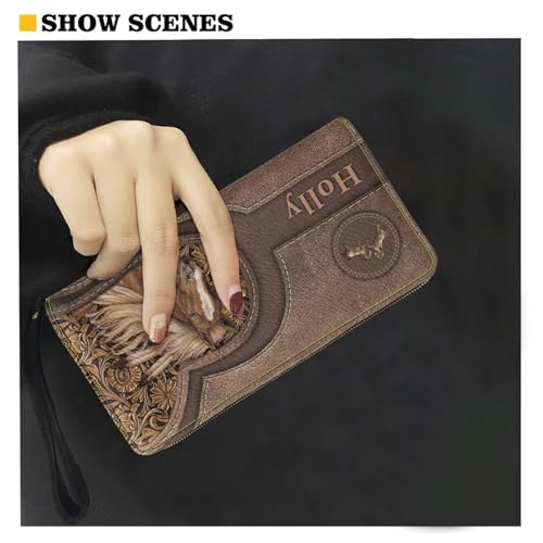 Image of Bulopur Personalized Name Wallet Wristlet for Women RFID Blocking Western Horse Small Leather Card Case Wallet with Zipper Clutch Purses for Ladies Waterproof Phone Holder Gifts for Mom