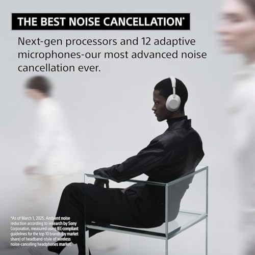 Image of Sony WH-1000XM6 Wireless Noise Canceling Headphones, HD NC Processor QN3, 12 Mics, Adaptive NC Optimizer, Platinum Silver, Headphone Stand, 1-Year Warranty