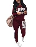 KANSOON Women Stripe Patchwork Two Piece Sweatsuit Round Neck Pullover and Skinny Long Pants Sets