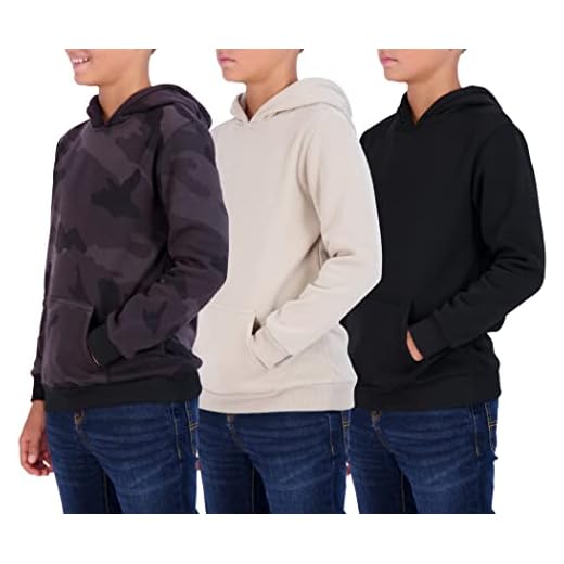 3 Pack: Youth Fleece Crew Neck Long Sleeve Soft Pullover Hoodie Sweatshirt Boys Girls Teen Sweater Uniform Active Athletic Gym Tops Clothes Kids Plain Black Blue Dry Fit Ninos Warm -Set 4, XL (14/16)