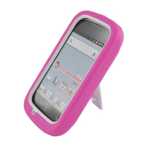 For Huawei Ascend Y M866 H866C Hybrid Hard Rubber Case White Pink With Stand