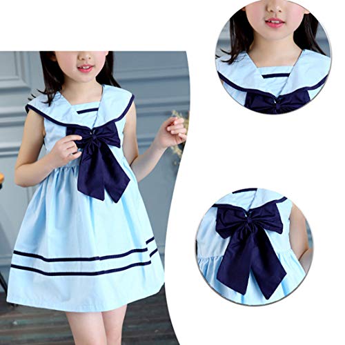 Amebelle Big Girl Sleeveless Nautical Sailor School Uniform Dress With Bow Tie(0788-Blue-5T) #TOP6