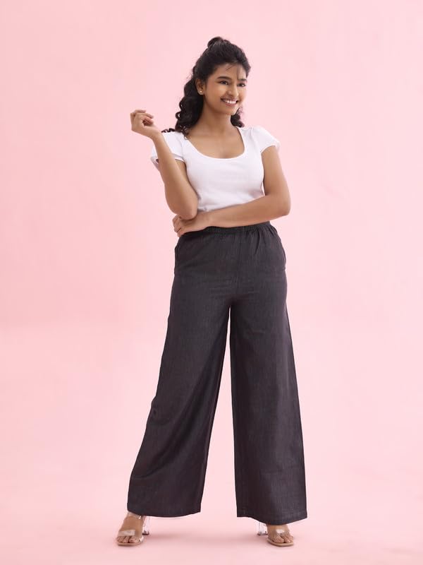 Image of GO COLORS Soft Viscose & Linen Blend Linen Palazzo Full Length for Women| Breathable, Mid Rise