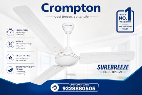 Image of Crompton High Speed Cool Breeze 1400 mm (56 inch) Ceiling Fan with Energy Efficient Design, 1 Star Rating (Opal White)