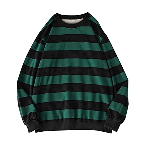 TDEOK Grunge Sweater Stripes Aesthetic Clothes Vintage Jersey Adolescente Niña Sudadera Sin Capucha Manga Larga Jersey Algodón Camiseta Manga Larga Invierno Otoño Sudadera con Capucha Y2k Top Hip Hop