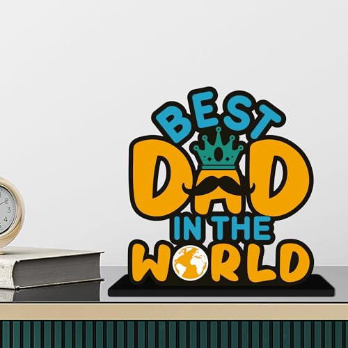 Image of Artvibes Best Dad in the World Quotes Table Decor for Office Desk | Home Decoration Items | Living Room | Modern Art Wooden Showpiece Decorative Gift item (SP 1190)