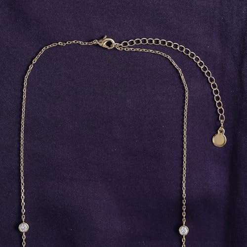 18K Gold Plated Five Stone Station Necklace for Women | 1/2 ctw Moissanite Diamond Bezel-Set Choker Yard Necklace 15"+3” Adjustable Chain (0.50 Ctw)4