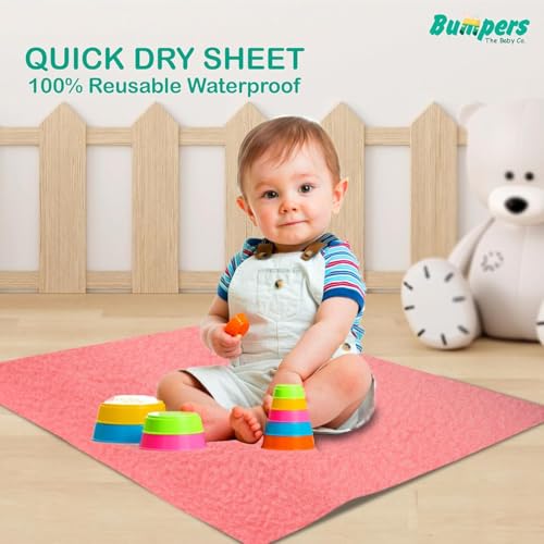 Image of Bumpers Waterproof Quick Dry Protector Dry Sheet|Breathable and Hypoallergenic Ultra Soft Fitted Baby Bed Protector Sheet for Toddler Children|King Size (XXL, 260x200cm, Salmon Rose)