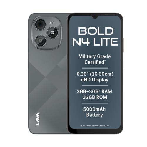 Image of Lava Bold N4 Lite (Ghost Silver, 3GB RAM, 32GB Storage) | 6.56 inch qHD Display | 8MP Rear Camera | 5000 mAh Battery | Free Service @ Home | Fingerprint Reader | Charger & Phone-Cover in Box