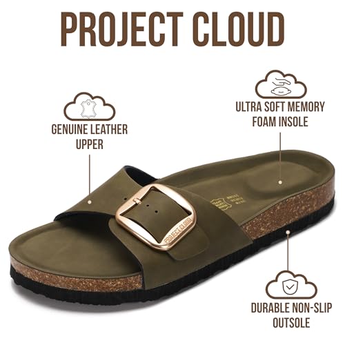 Image of Project Cloud 100% Genuine Leather Sandals Women Dressy Beach Essentials Slides for Women Footwear - Lightweight with Memory Foam Insole Sandals for Women 2026 - Womens Slides