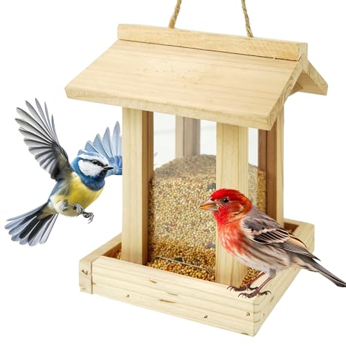 TTL Garden Vogelfutterhaus PAVILLON - Vogelhaus aus Holz mit Schnur zum aufhängen 20x15x15cm aus...