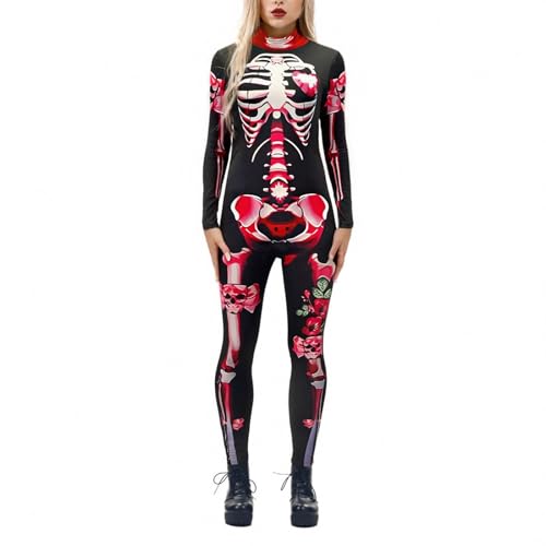 Combinaison latex femme avec imprimé tête de mort et col montant chic