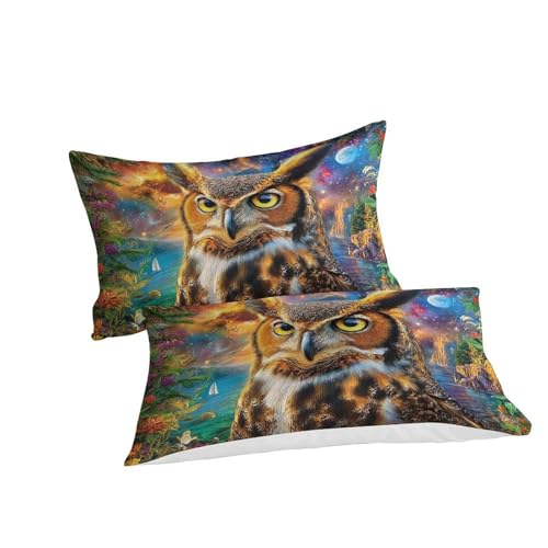 Housse de couette hibou 3 pièces 260x220cm en microfibre super douce