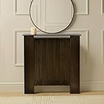 OHS Small Radiator Cover Ribbed, Modern Slatted Front MDF Cabinet Decorative Heater Cover with Top Shelf Radiator Covers for Living Room Bedroom Hallway, Dark Wood - 78 x 82 x 19cm