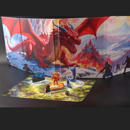 DND 5e Ekran DM 8 Panele z imitacji skóry Deluxe 2 zawieszone kieszenie do wymazywania na mokro i cheat sheet dla Mistrza Lodów Dungeons and Dragons Akcesoria do terenu GM Mapa TTRPG Prezent dla