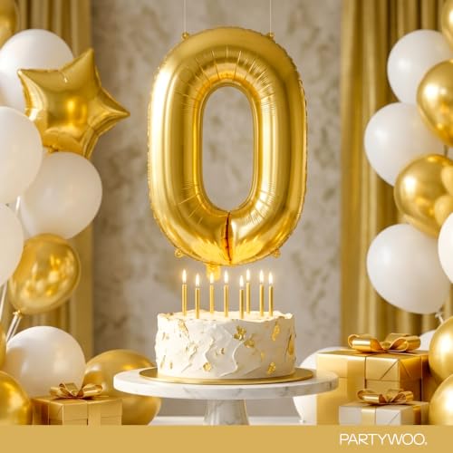 Image of PartyWoo Metallic Gold Number 0 Balloon 40 Inch 25pcs Gold Foil Star White