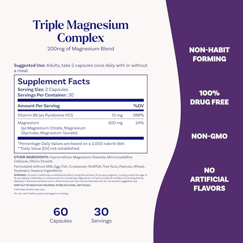 Natrol High Absorption Triple Magnesium, Glycinate&Citrate&Taurate, 60 Caps - image 4