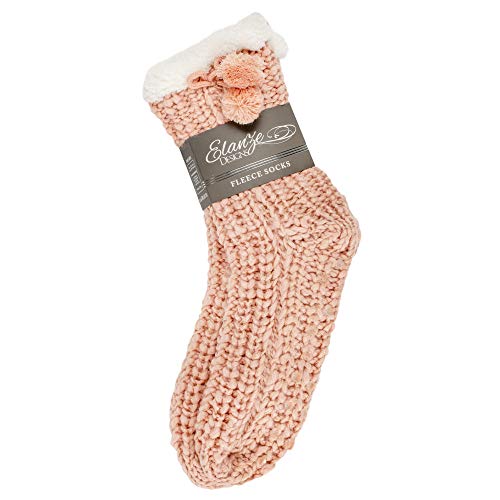 Image of Elanze Designs Gold Glitter Knit Pom Pom Womens One Size Plush Lined Non Skid Indoor Slipper Socks