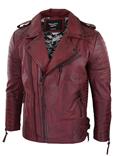 TruClothing Mens Biker Jacket Cross Zip Black Wine Retro Vintage Tailored Fit Rock Punk3