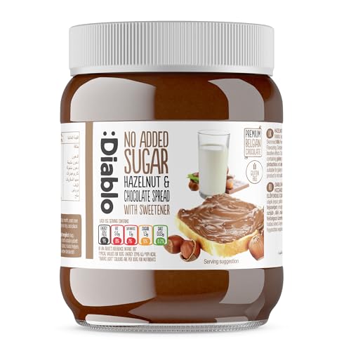 Diablo No Added Sugar Hazelnut Chocolate Spread Sweetened with Maltitol Belgian Chocolate Spread for Toast Waffles Breakfast Baking Healthy Snacking & Balanced Lifestyle - 350g 1 Pack