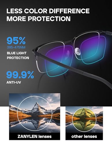 Image of ZanyLen Blue Light Blocking Glasses Men Computer Gaming Glasses Rectangle Metal Semi-rimless Frame