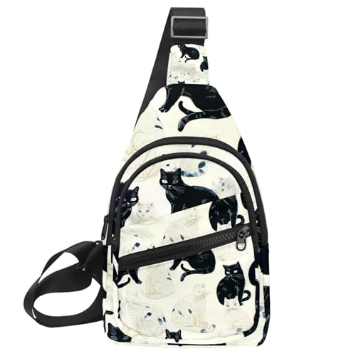 Sac à dos à bandoulière chat noir et blanc pour vos randonnées et voyages sportifs