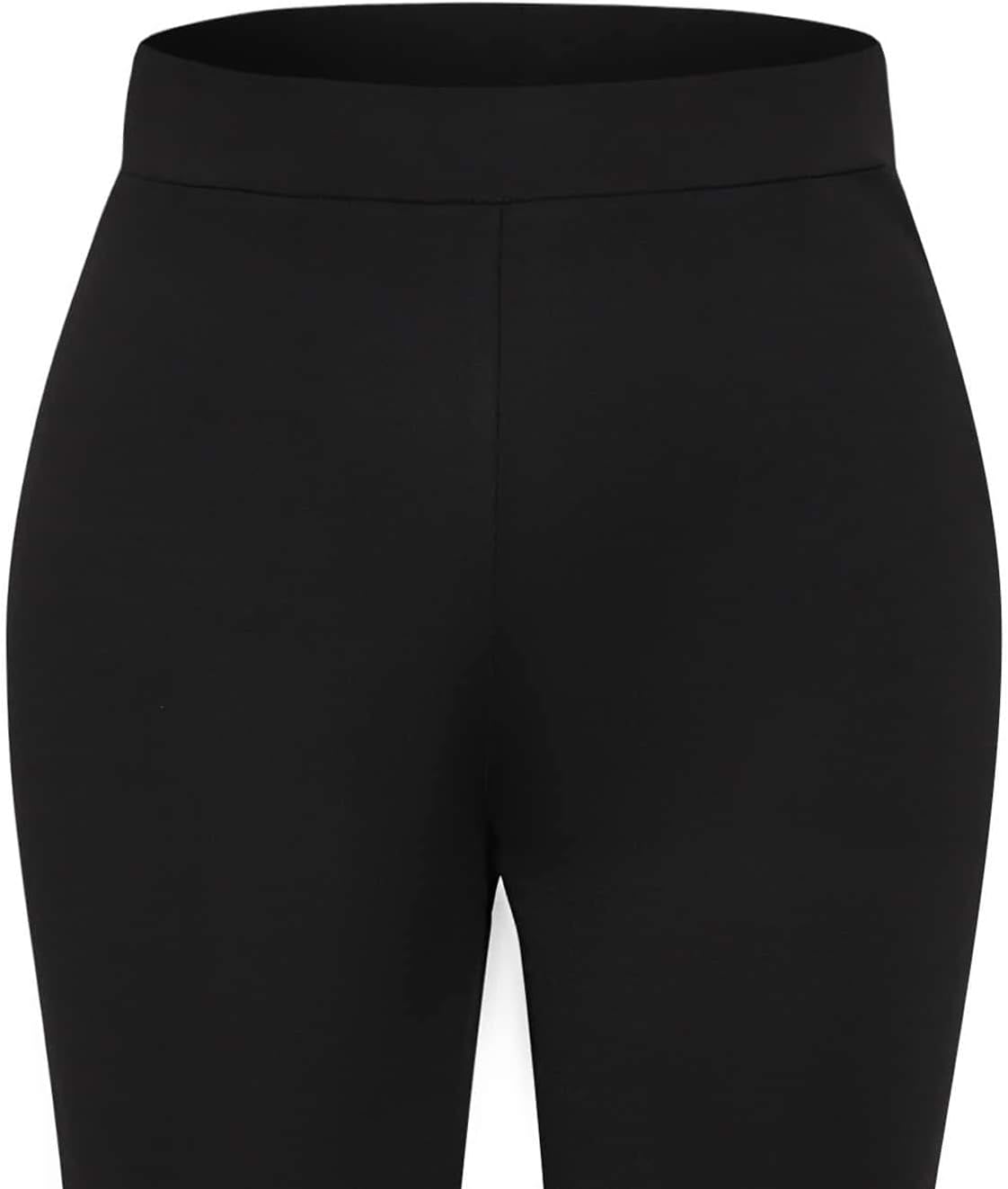 WDIRARA Women's Plus Size Elastic Waist Flare Bell Bottom Pants Casual Stretchy Long Pants - Image 3