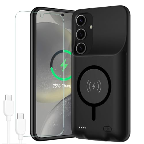 Battery Case for Galaxy S24 Plus, 2024 Newest 12000mAh Portable Protective Wireless Charging Case Compatible with Galaxy S24 Plus 5G (6.7 inch) Rechargeable Extended Battery Pack Charger Case (Black)
