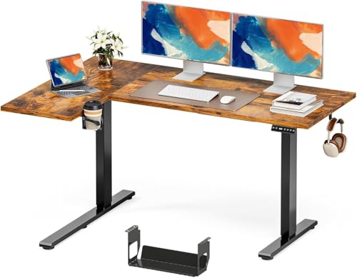 Image of Muvai 71 Inch L Shaped Standing Desk Adjustable Height with Cable Management Tray,Gaming Electric Corner Standing Desk, Sit Stand Computer Table with Reversiable Splice Board, Rustic Brown
