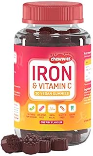 Iron & Vitamin C - Vegan Chewable Gummies - Sugar Free Ferrous Sulfate Iron | Helps Strengthen Your Immune System | 1-Month Supply by Chewwies Vitamins