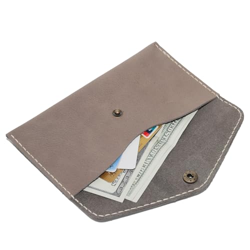 Handcrafted Full-Grain Leather Envelope Wallet Artisan Stitching with Metal Snaps, Slim Card Holder & Cash Organizer (7.5x3.9in) (gray)3