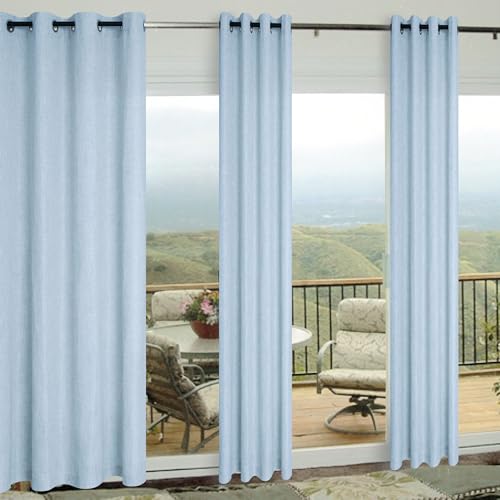 Light Blue Linen Grommet Curtains 96 Inches Long for Living Room 2 Panel Coastal Drape Light Filtering Modern Farmhouse Window Privacy Semi-sheer Pastel Blue Curtain for Boys Bedroom Girl 52x96 Length