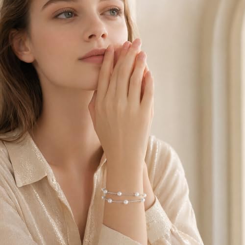 Image of DAYANEY Pearl Bracelets for Women, Gold Bracelet Silver Pearl Jewelry as Summer Gifts for Girls, Dainty Daisy and Heart Braclets Cute Floral Prom Jewelry for Bridesmaid Brazaletes Para Mujer