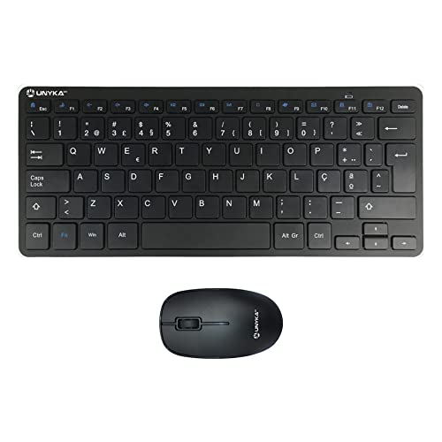 UNYKAch Kit Mini Teclado y Ratón Inalámbricos MK288 Pro Nano USB Wireless 2.4 GHz, Idioma Portugués 79 Teclas Membrana, 1200 dpi, Ergonómico, Windows, Mac, Android, Linux