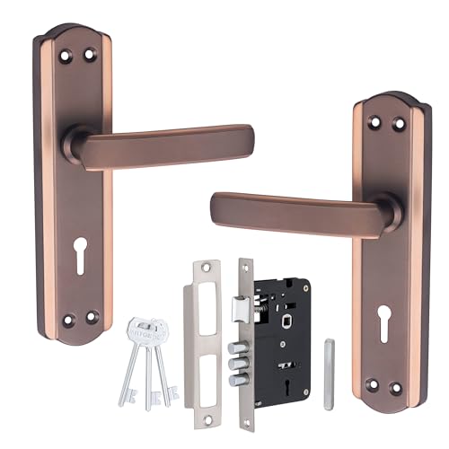 Image of Milton Mortise Lock Set with Lock Handle, Rose .Copper Finish, 7 Inch, MHI-521,