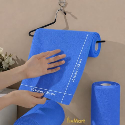 Image of TivMart Microfiber Cleaning Cloth roll | Tear-Away Sheets 10x10 in | Reusable Washable lint-Free Towels for Kitchen car Office | Ultra Absorbent 180 GSM | Blue Pack of 10
