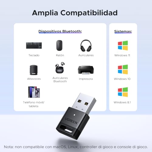 Miniatura 4 de UGREEN USB Bluetooth 5.4 Adaptador Bluetooth para PC Windows 11 10 8.1