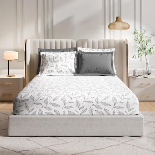 Image of Wakefit Premium 100% Cotton 300 TC Flat Bedsheet with 4 Pillow Covers | King Size (104 x 104 inch) | Kathy