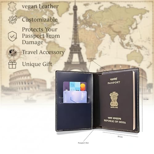 Image of Personalised PU Leather Passport Cover with Name | Customized Passport Holder & Card Organizer | Stylish Unisex Travel Wallet & Gift for Men & Women - Stylish Travel Organizer