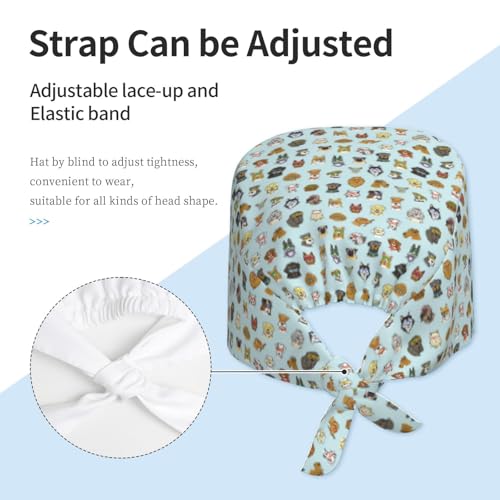 Image of Surgical Caps Men Women, Scrub Cap with Sweatband Adjustable | Tie Back Nurse Cap, Nursing Breathable Working Hat, Scrub Cap, Medical Hats