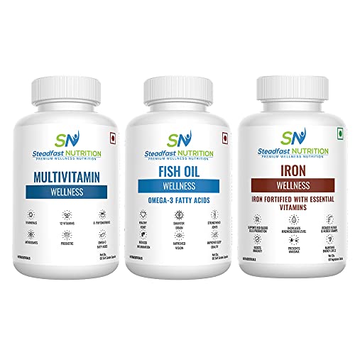 Steadfast Nutrition Wellness Combo Nutrition Pack for Stronger Bones, Improves Sleep Quality, Powerful Antioxidant, Hair and Skin (Multivitamin +Fish Oil +Iron) Steadfast Nutrition Wellness Combo Nutrition Pack for Stronger Bones, Improves Sleep Quality, Powerful Antioxidant, Hair and Skin (Multivitamin +Fish Oil +Iron)