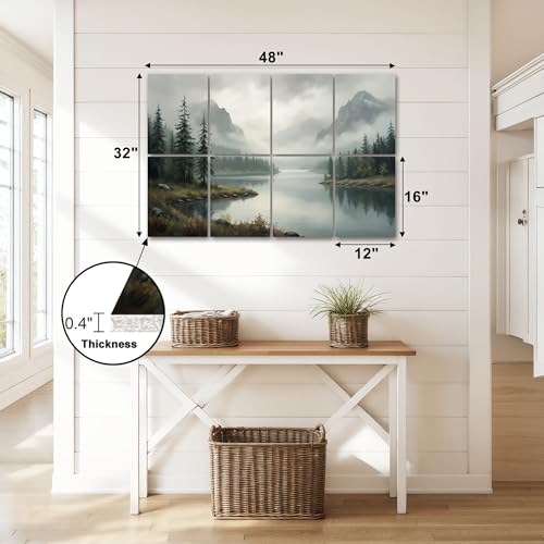8 Pack Paneles Acústicos Artísticos Absorbentes de Sonido Bosque Nebuloso Verde Monte Lago Niebla Madera Paisaje Naturaleza Óleo Decorativo Paneles Autoadhesivos para Estudios de Grabación en Casa 48"x32" miniatura 2