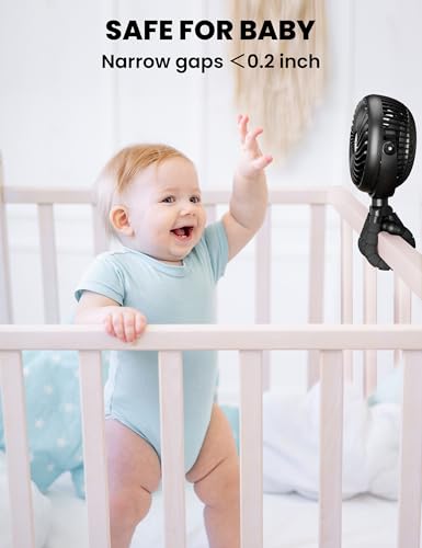 AMACOOL Baby Stroller Fan - 5000mAh Rechargeable, 3-Speed, Strong Yet Quiet, 360°Rotate Portable Clip on Fan for Travel, Car Seat, Crib, Bike, Treadmill, Beach Vacation Essentials