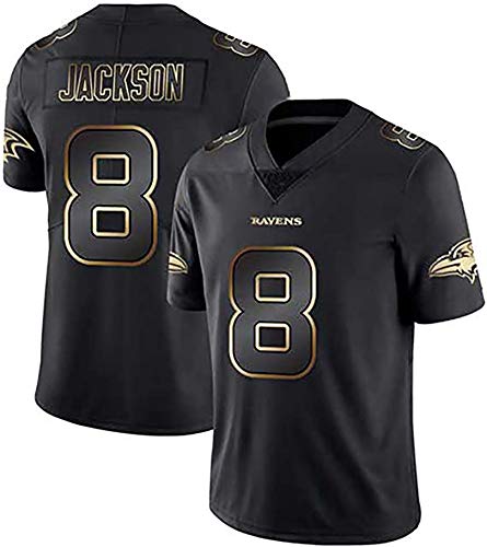 número de Camiseta de fútbol Americano 8 Jackson, Camisetas de fútbol Ravens, Camisetas de fútbol de los Hombres, Ropa Deportiva de Manga Corta de la Camiseta Negro Gold Edition S