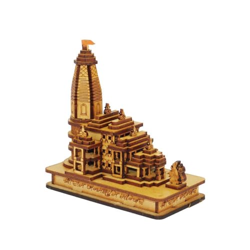 HINDON Ram Mandir Ayodhya 3D Model Wooden Temple with Light (6X4) INCH, Brown