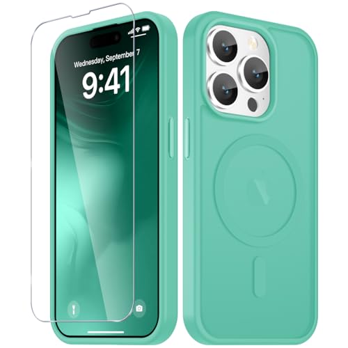 Image of YENAPOON for iPhone 14 Pro Case, Matte Magnetic Phone Cover [with 1 Screen Protector] [Support for MagSafe] [Shockproof Military Grade Protection] Translucent Frosted Back, Teal