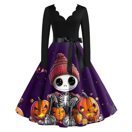 OIOLOYJM Sexy Plus Size Halloween Costumes Woman 2025 Long Sleeve V Neck Printed Gothic Retro Formal Party Dresses for Women