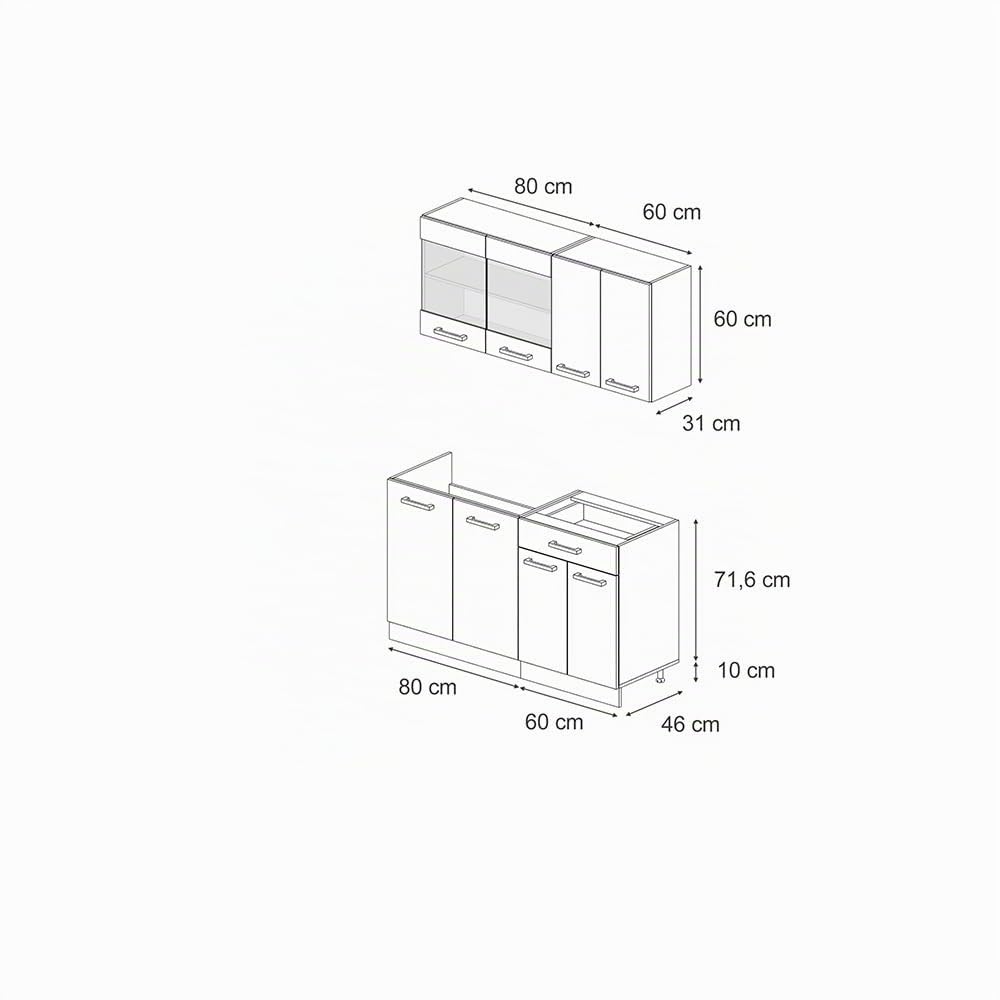 Vicco Сocina versátil R-Line, Roble Dorado, 140 cm sin encimera, Apto para ampliación Flexible con módulos adicionales